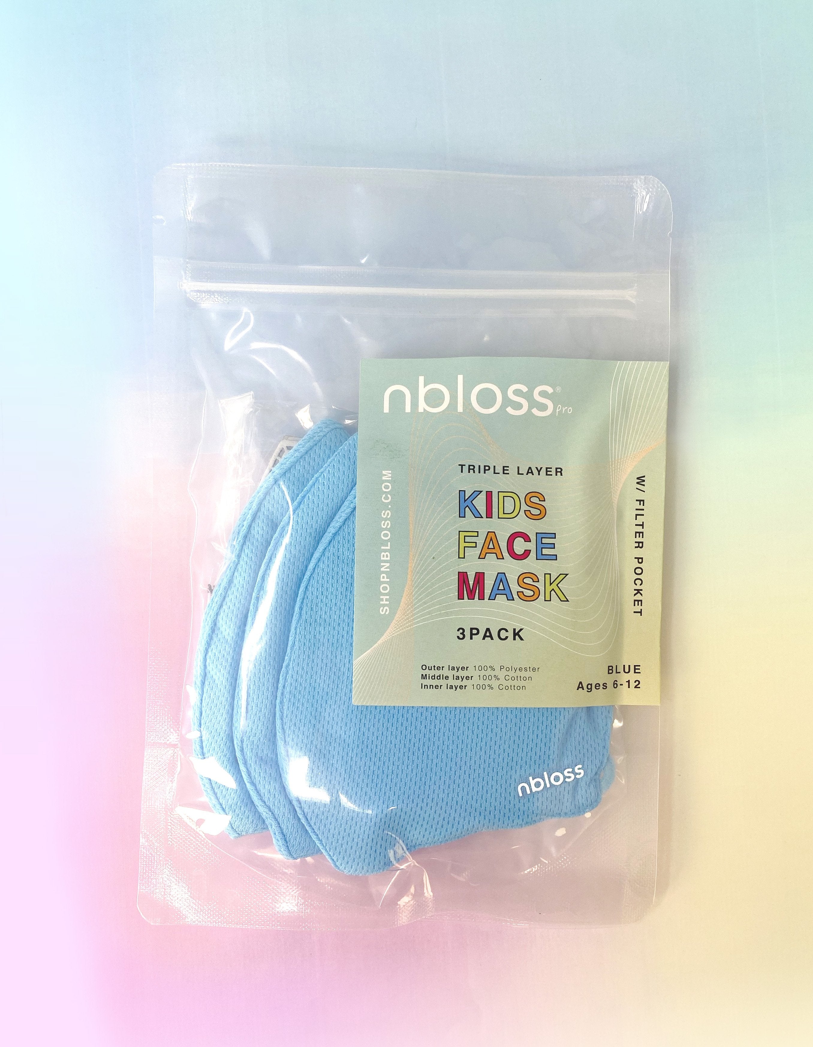 Kids! Sky Blue 3-Pack Daily Face Mask - NBLOSS